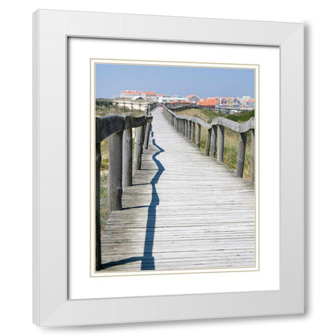 Portugal-Costa Nova-Beach and board walk at Costa Nova beach resort near Aveiro White Modern Wood Framed Art Print with Double Matting by Eggers, Julie