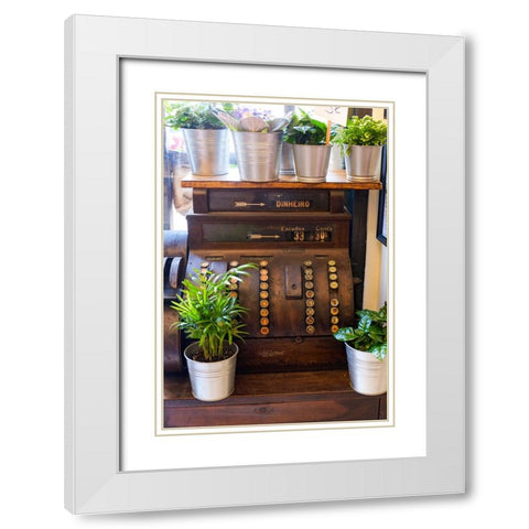 Lisbon-Portugal Antique Portuguese cash register White Modern Wood Framed Art Print with Double Matting by McRoberts, Julien