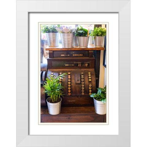 Lisbon-Portugal Antique Portuguese cash register White Modern Wood Framed Art Print with Double Matting by McRoberts, Julien
