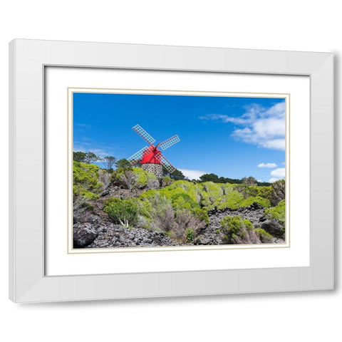 Traditional windmill near Sao Joao Pico Island-an island in the Azores in the Atlantic Ocean  White Modern Wood Framed Art Print with Double Matting by Zwick, Martin