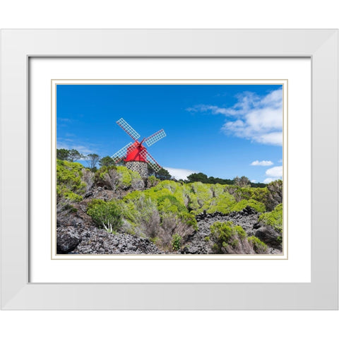 Traditional windmill near Sao Joao Pico Island-an island in the Azores in the Atlantic Ocean  White Modern Wood Framed Art Print with Double Matting by Zwick, Martin