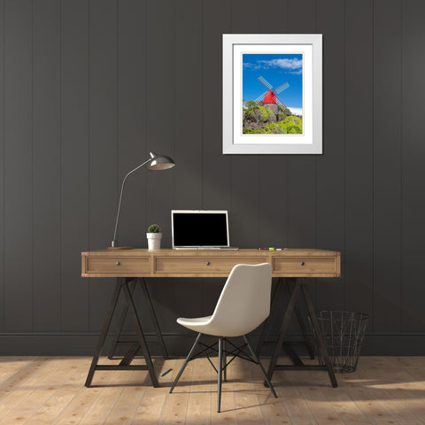 Traditional windmill near Sao Joao Pico Island-an island in the Azores in the Atlantic Ocean  White Modern Wood Framed Art Print with Double Matting by Zwick, Martin