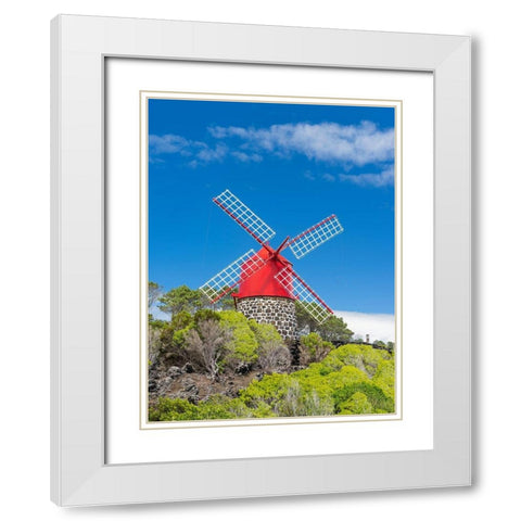 Traditional windmill near Sao Joao Pico Island-an island in the Azores in the Atlantic Ocean  White Modern Wood Framed Art Print with Double Matting by Zwick, Martin