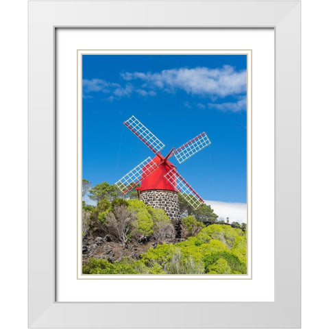 Traditional windmill near Sao Joao Pico Island-an island in the Azores in the Atlantic Ocean  White Modern Wood Framed Art Print with Double Matting by Zwick, Martin