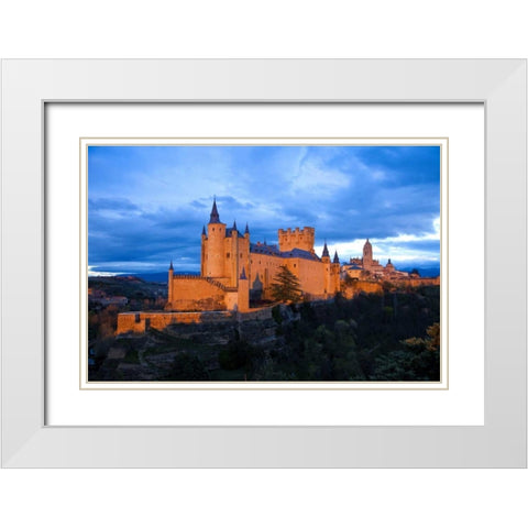 Europe, Spain, Segovia Alcazar castle at sunset White Modern Wood Framed Art Print with Double Matting by Zuckerman, Jim
