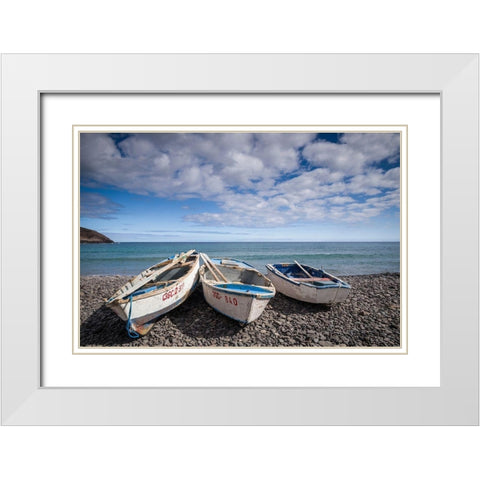 Spain-Canary Islands-Fuerteventura Island-Pozo Negro-fishing boats White Modern Wood Framed Art Print with Double Matting by Bibikow, Walter