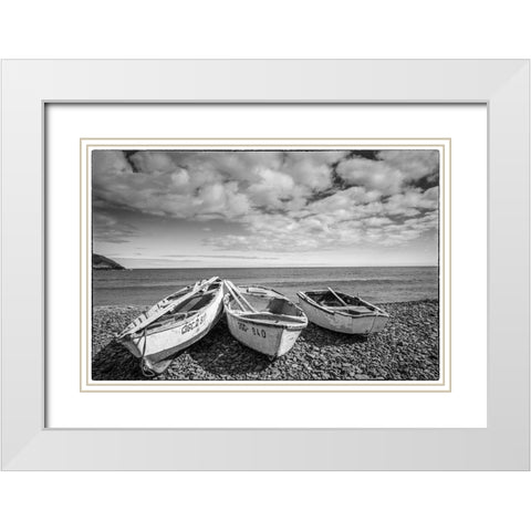 Spain-Canary Islands-Fuerteventura Island-Pozo Negro-fishing boats White Modern Wood Framed Art Print with Double Matting by Bibikow, Walter