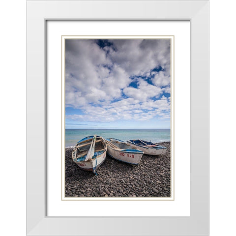 Spain-Canary Islands-Fuerteventura Island-Pozo Negro-fishing boats White Modern Wood Framed Art Print with Double Matting by Bibikow, Walter