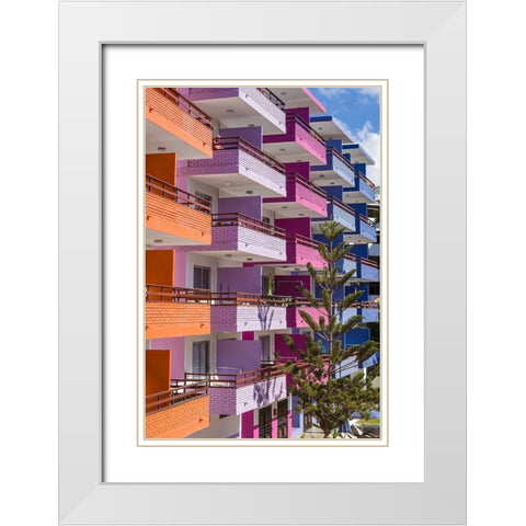 Spain-Canary Islands-Gran Canaria Island-Playa del Ingles-colorful balconies White Modern Wood Framed Art Print with Double Matting by Bibikow, Walter