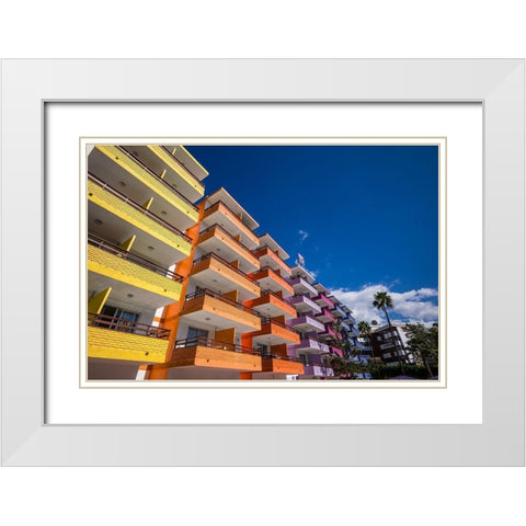 Spain-Canary Islands-Gran Canaria Island-Playa del Ingles-colorful balconies White Modern Wood Framed Art Print with Double Matting by Bibikow, Walter