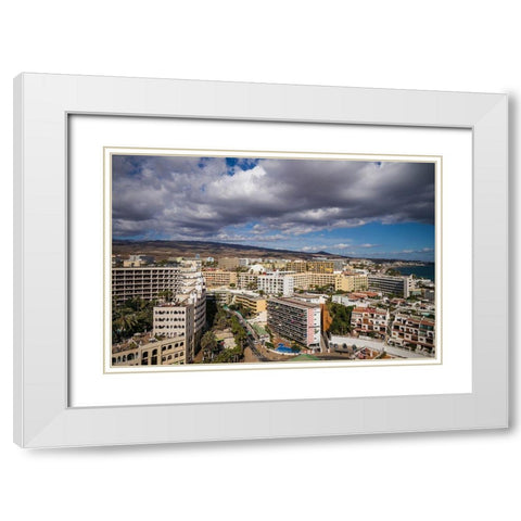 Spain-Canary Islands-Gran Canaria Island-Playa del Ingles-high angle view of town White Modern Wood Framed Art Print with Double Matting by Bibikow, Walter