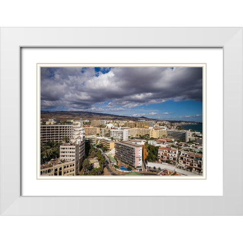 Spain-Canary Islands-Gran Canaria Island-Playa del Ingles-high angle view of town White Modern Wood Framed Art Print with Double Matting by Bibikow, Walter