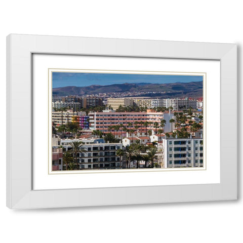 Spain-Canary Islands-Gran Canaria Island-Playa del Ingles-high angle view of town White Modern Wood Framed Art Print with Double Matting by Bibikow, Walter