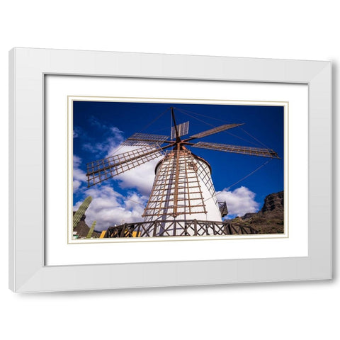Spain-Canary Islands-Gran Canaria Island-Puerto de Mogan-antique windmill White Modern Wood Framed Art Print with Double Matting by Bibikow, Walter