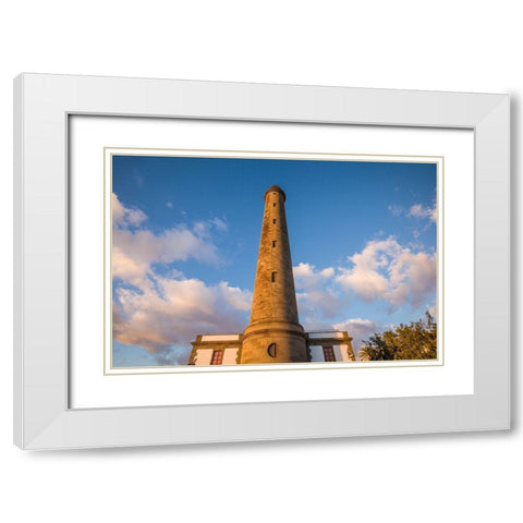 Spain-Canary Islands-Gran Canaria Island-Maspalomas-Maspalomas Lighthouse-sunset White Modern Wood Framed Art Print with Double Matting by Bibikow, Walter