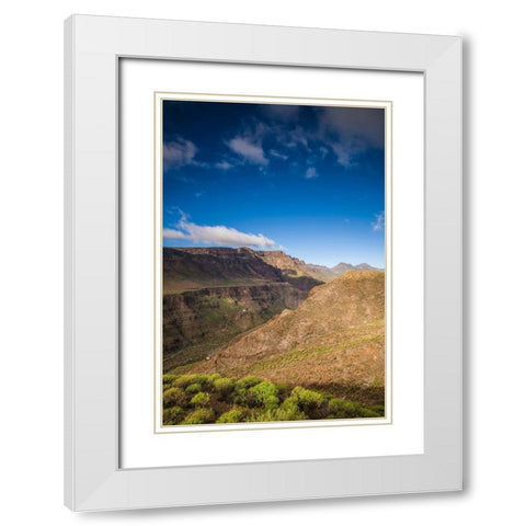 Spain-Canary Islands-Gran Canaria Island-Barranco-mountain view of the Barranco de Tirajana White Modern Wood Framed Art Print with Double Matting by Bibikow, Walter