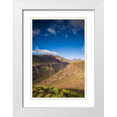 Spain-Canary Islands-Gran Canaria Island-Barranco-mountain view of the Barranco de Tirajana White Modern Wood Framed Art Print with Double Matting by Bibikow, Walter