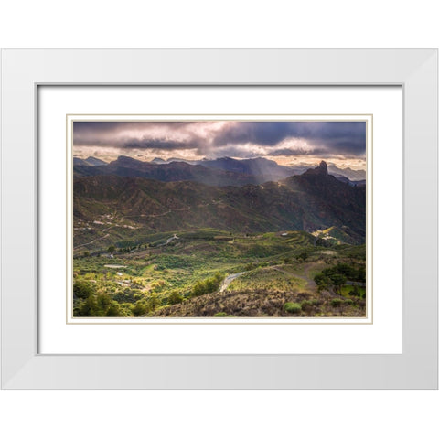Spain-Canary Islands-Gran Canaria Island-Tejeda-mountain landscape with Roque Bentayga White Modern Wood Framed Art Print with Double Matting by Bibikow, Walter