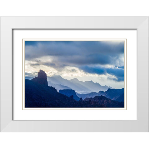 Spain-Canary Islands-Gran Canaria Island-Tejeda-mountain landscape with Roque Bentayga White Modern Wood Framed Art Print with Double Matting by Bibikow, Walter