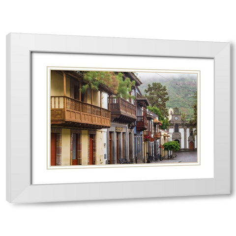 Spain-Canary Islands-Gran Canaria Island-Teror-main street and traditional houses White Modern Wood Framed Art Print with Double Matting by Bibikow, Walter