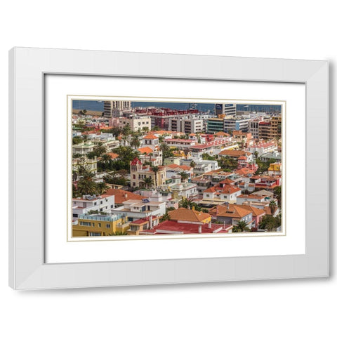 Spain-Canary Islands-Gran Canaria Island-Las Palmas de Gran Canaria-high angle view of city White Modern Wood Framed Art Print with Double Matting by Bibikow, Walter