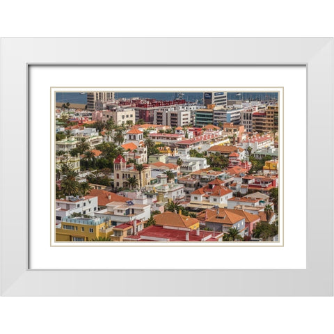 Spain-Canary Islands-Gran Canaria Island-Las Palmas de Gran Canaria-high angle view of city White Modern Wood Framed Art Print with Double Matting by Bibikow, Walter