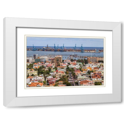 Spain-Canary Islands-Gran Canaria Island-Las Palmas de Gran Canaria-high angle view of city White Modern Wood Framed Art Print with Double Matting by Bibikow, Walter