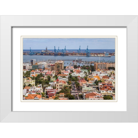 Spain-Canary Islands-Gran Canaria Island-Las Palmas de Gran Canaria-high angle view of city White Modern Wood Framed Art Print with Double Matting by Bibikow, Walter