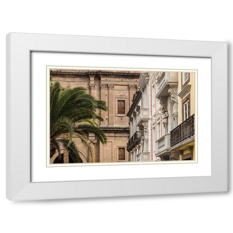 Spain-Canary Islands-Gran Canaria Island-Las Palmas de Gran Canaria-Plaza Santa Ana-buildings White Modern Wood Framed Art Print with Double Matting by Bibikow, Walter
