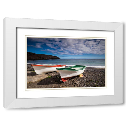 Spain-Canary Islands-Fuerteventura Island-Pozo Negro-fishing boats White Modern Wood Framed Art Print with Double Matting by Bibikow, Walter