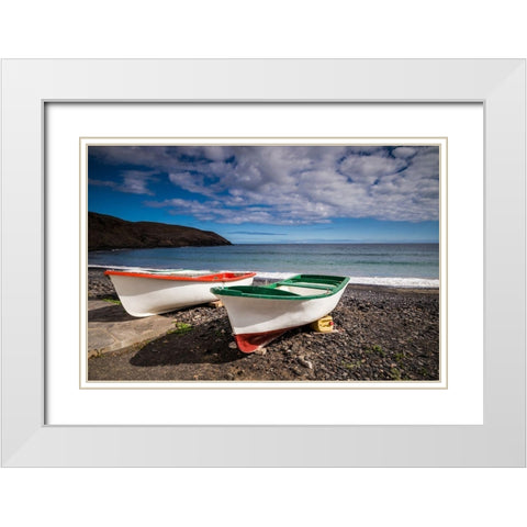 Spain-Canary Islands-Fuerteventura Island-Pozo Negro-fishing boats White Modern Wood Framed Art Print with Double Matting by Bibikow, Walter