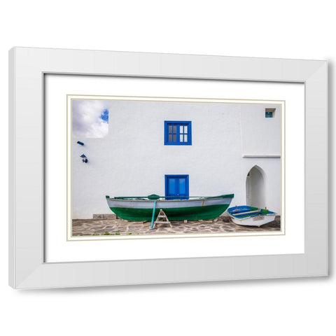 Spain-Canary Islands-Fuerteventura Island-Pozo Negro-fishing boats White Modern Wood Framed Art Print with Double Matting by Bibikow, Walter