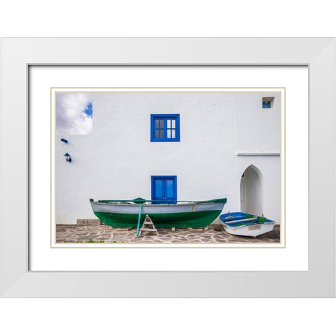 Spain-Canary Islands-Fuerteventura Island-Pozo Negro-fishing boats White Modern Wood Framed Art Print with Double Matting by Bibikow, Walter