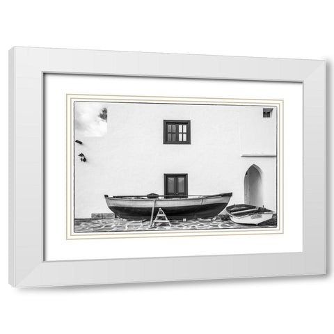 Spain-Canary Islands-Fuerteventura Island-Pozo Negro-fishing boats White Modern Wood Framed Art Print with Double Matting by Bibikow, Walter