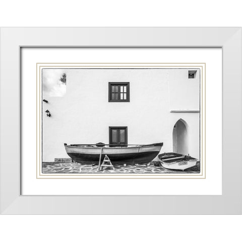 Spain-Canary Islands-Fuerteventura Island-Pozo Negro-fishing boats White Modern Wood Framed Art Print with Double Matting by Bibikow, Walter