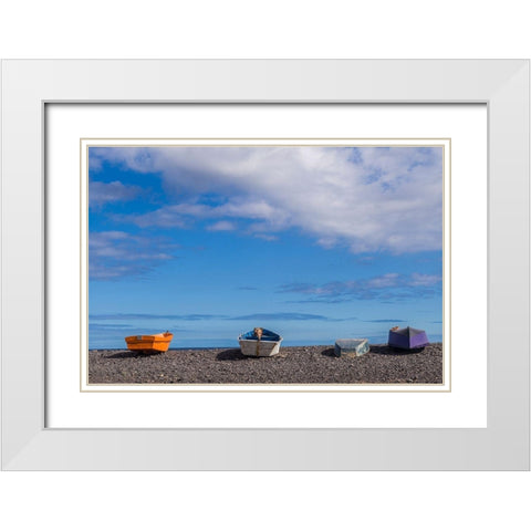 Spain-Canary Islands-Fuerteventura Island-Pozo Negro-fishing boats White Modern Wood Framed Art Print with Double Matting by Bibikow, Walter