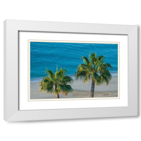 Canary Islands-Fuerteventura Island-Morro Jable-high angle view of Playa de la Cebada beach White Modern Wood Framed Art Print with Double Matting by Bibikow, Walter