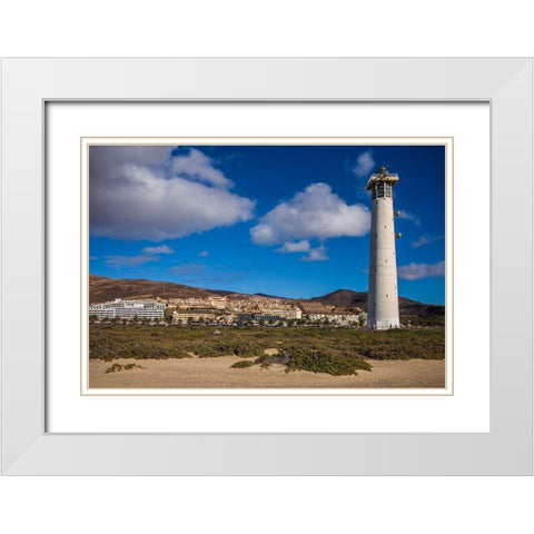 Canary Islands-Fuerteventura Island-Morro Jable-Faro de Morro Jable lighthouse White Modern Wood Framed Art Print with Double Matting by Bibikow, Walter