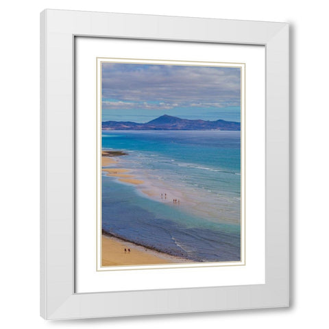 Canary Islands-Fuerteventura Island-Costa Calma-high angle view of Playa de Sotavento beach White Modern Wood Framed Art Print with Double Matting by Bibikow, Walter