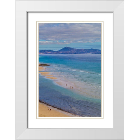 Canary Islands-Fuerteventura Island-Costa Calma-high angle view of Playa de Sotavento beach White Modern Wood Framed Art Print with Double Matting by Bibikow, Walter