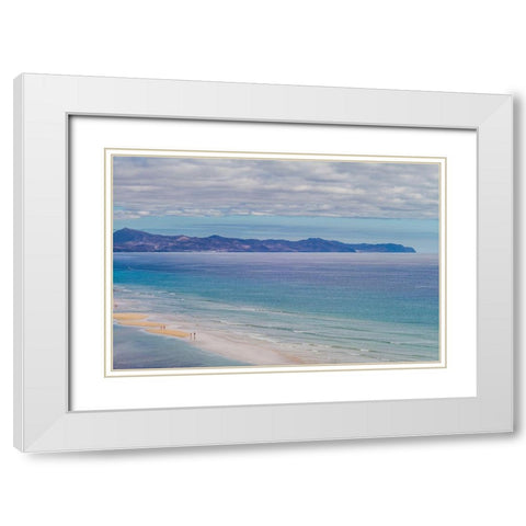 Canary Islands-Fuerteventura Island-Costa Calma-high angle view of Playa de Sotavento beach White Modern Wood Framed Art Print with Double Matting by Bibikow, Walter