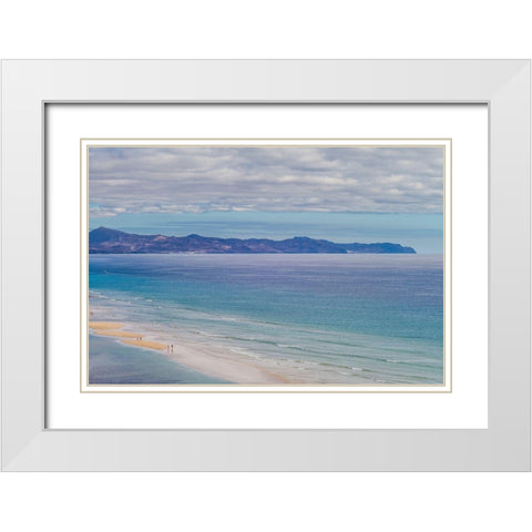 Canary Islands-Fuerteventura Island-Costa Calma-high angle view of Playa de Sotavento beach White Modern Wood Framed Art Print with Double Matting by Bibikow, Walter