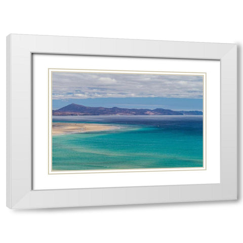 Canary Islands-Fuerteventura Island-Costa Calma-high angle view of Playa de Sotavento beach White Modern Wood Framed Art Print with Double Matting by Bibikow, Walter