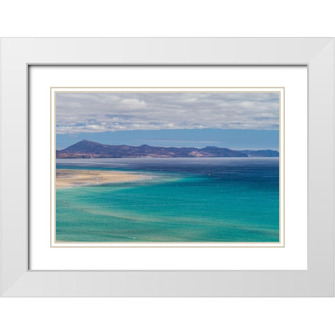 Canary Islands-Fuerteventura Island-Costa Calma-high angle view of Playa de Sotavento beach White Modern Wood Framed Art Print with Double Matting by Bibikow, Walter