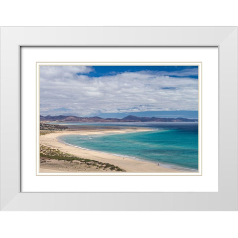 Canary Islands-Fuerteventura Island-Costa Calma-high angle view of Playa de Sotavento beach White Modern Wood Framed Art Print with Double Matting by Bibikow, Walter