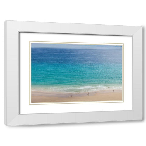 Canary Islands-Fuerteventura Island-Costa Calma-high angle view of Playa de Sotavento beach White Modern Wood Framed Art Print with Double Matting by Bibikow, Walter