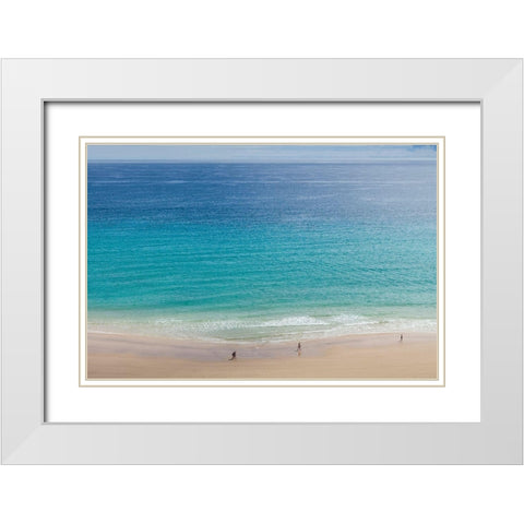 Canary Islands-Fuerteventura Island-Costa Calma-high angle view of Playa de Sotavento beach White Modern Wood Framed Art Print with Double Matting by Bibikow, Walter