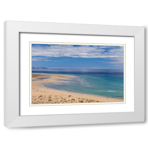 Canary Islands-Fuerteventura Island-Costa Calma-high angle view of Playa de Sotavento beach White Modern Wood Framed Art Print with Double Matting by Bibikow, Walter