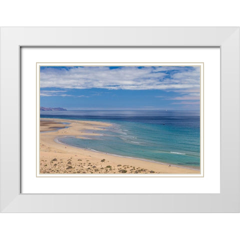 Canary Islands-Fuerteventura Island-Costa Calma-high angle view of Playa de Sotavento beach White Modern Wood Framed Art Print with Double Matting by Bibikow, Walter
