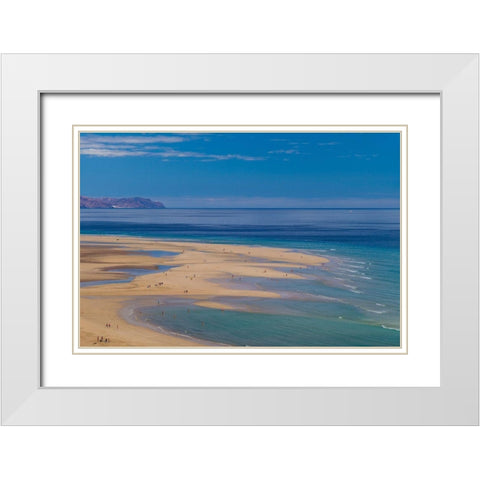 Canary Islands-Fuerteventura Island-Costa Calma-high angle view of Playa de Sotavento beach White Modern Wood Framed Art Print with Double Matting by Bibikow, Walter